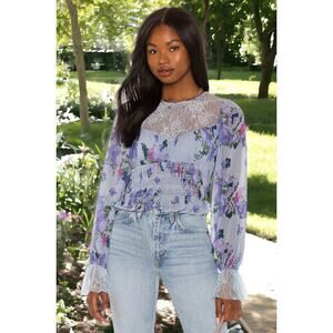 NWT - Free People Daphne Blouse in Silver Blue Combo Size: XS